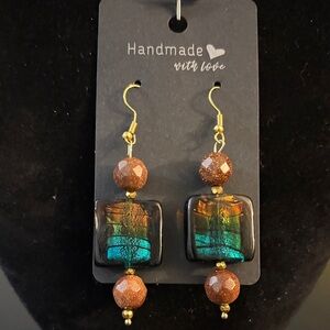 Handmade Gold and Brown Dangle Earrings